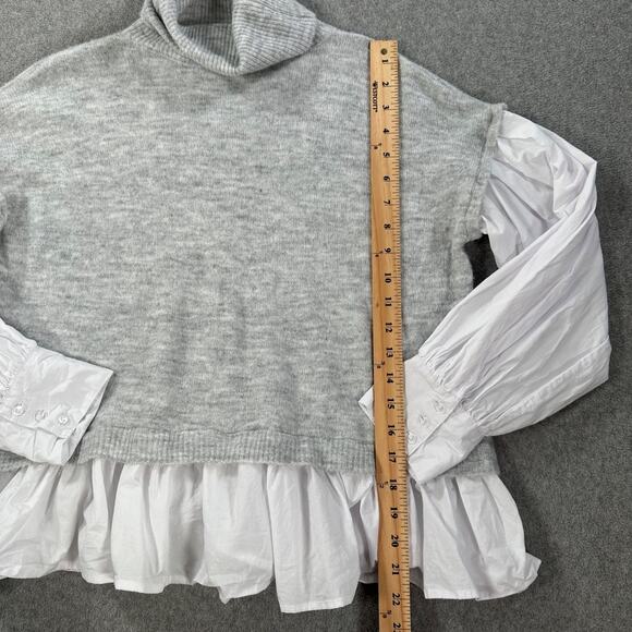 LaBiz Turtleneck Layered Sweater Women's Medium Gray Wool Blend Ruffle Top - Picture 5 of 9